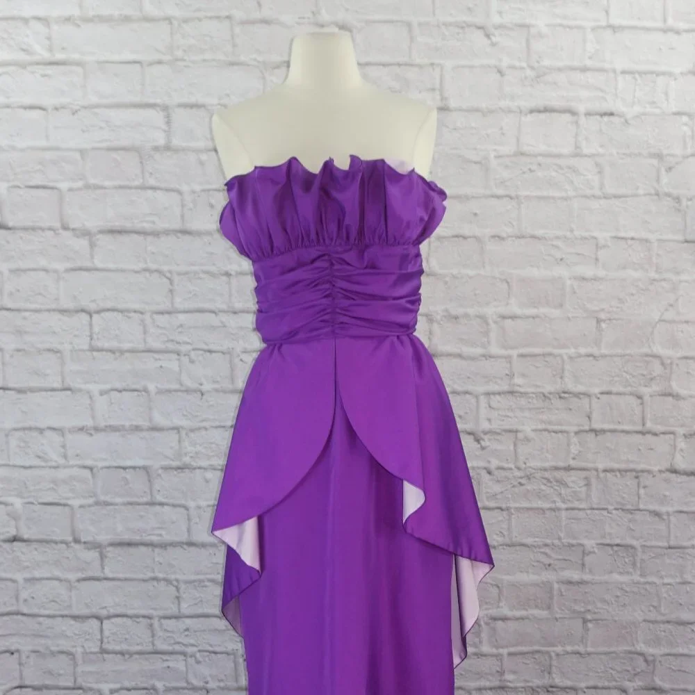 Vintage 80s Purple Peplum Strapless Maxi Dress - Picture 5 of 10